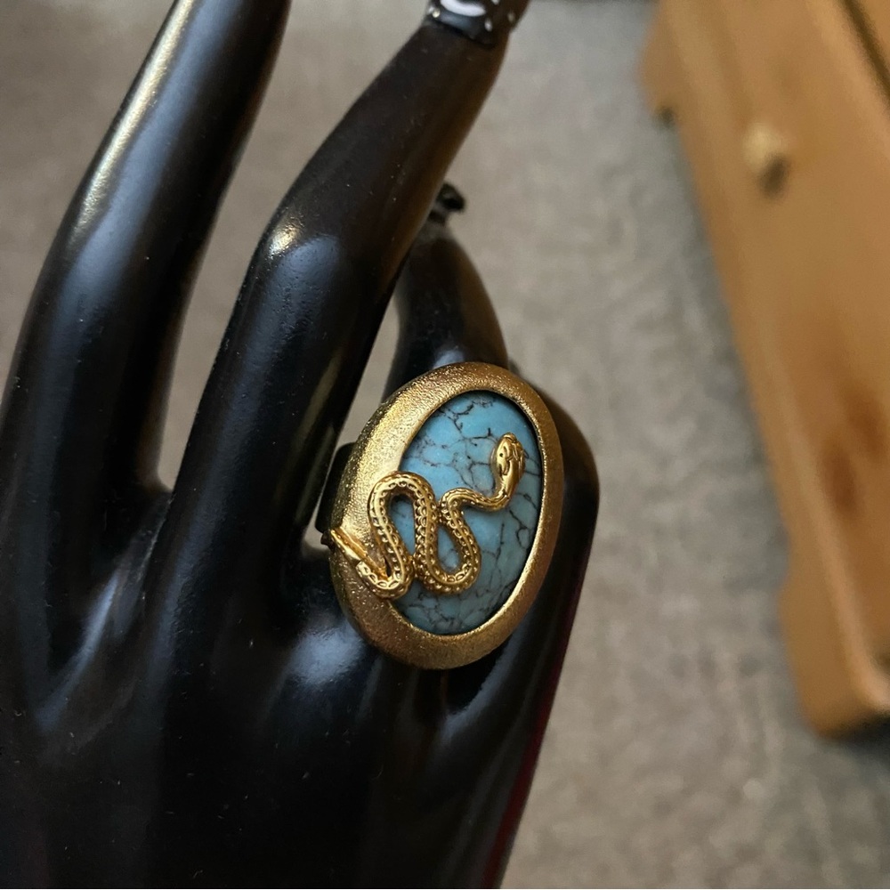 Vintage Gold And Turquoise Snake Ring